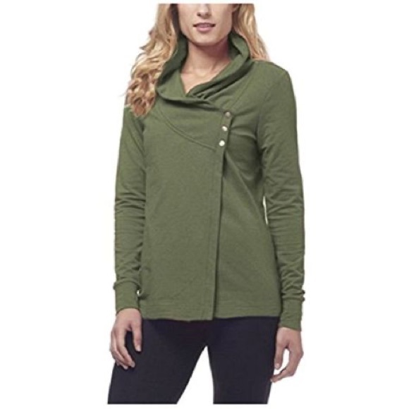 Danskin Sweaters - Three button French terry olive Danskin yoga wrap